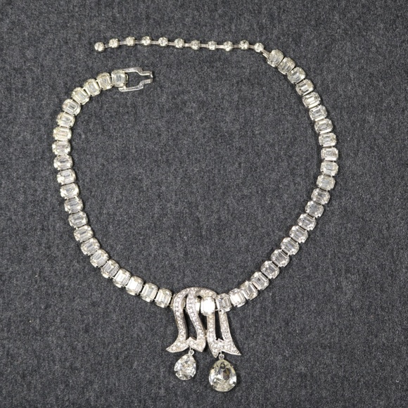 vintage costume jewelry eisenberg clear rhinestone Necklace - Picture 5 of 8